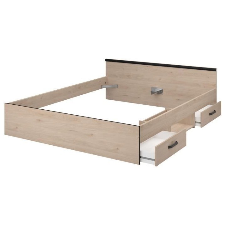 ZODIAC Lit adulte avec rangements - 160x200 cm - Décor chene et noir