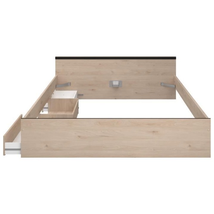 ZODIAC Lit adulte avec rangements - 160x200 cm - Décor chene et noir