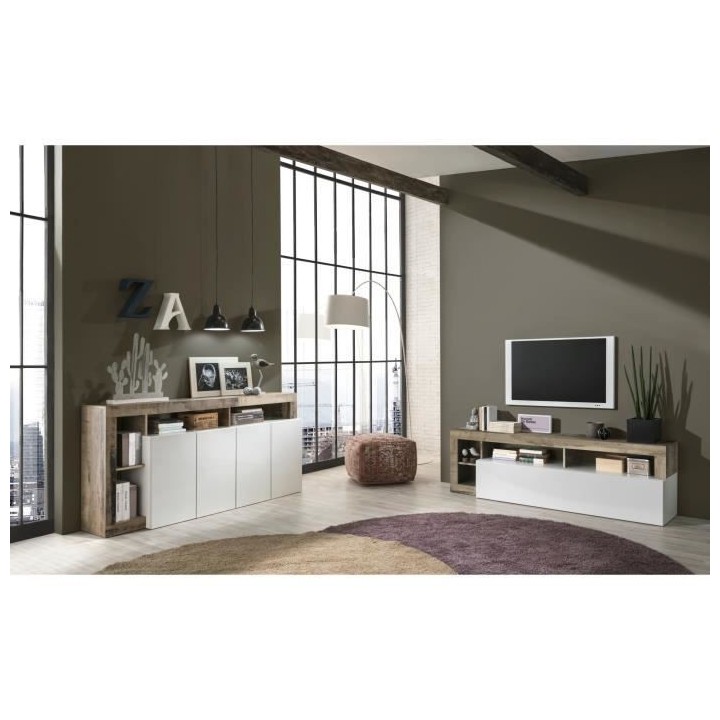 Buffet MAESTRO - Panneaux de particules - Effet Bois Vintage et blanc