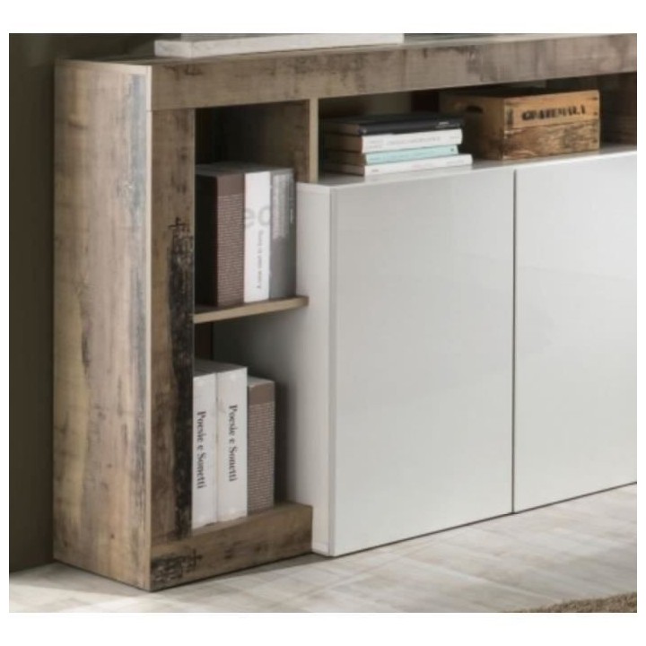 Buffet MAESTRO - Panneaux de particules - Effet Bois Vintage et blanc