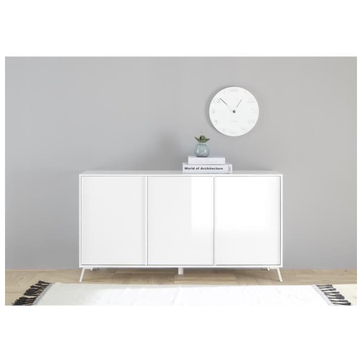 Buffet CITIZEN - Décor Blanc laqué brillant - 3 Portes - L 156 x P 4