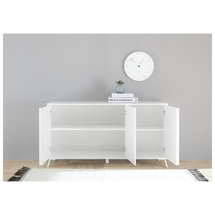 Buffet CITIZEN - Décor Blanc laqué brillant - 3 Portes - L 156 x P 4