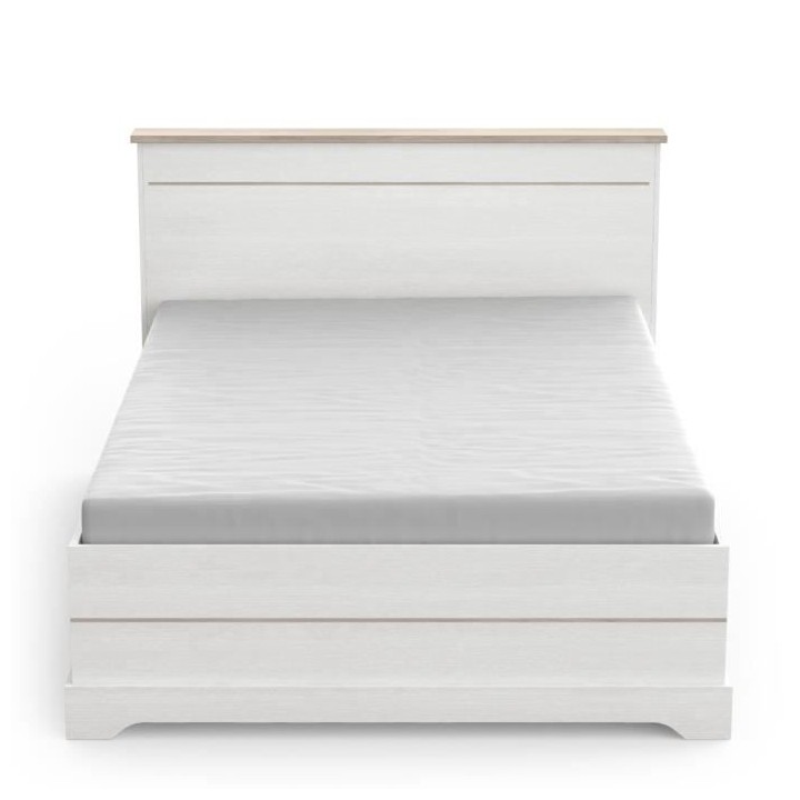 Lit adulte COTTAGE 140x190/200 cm - Mélamine blanc et décor chene Kr