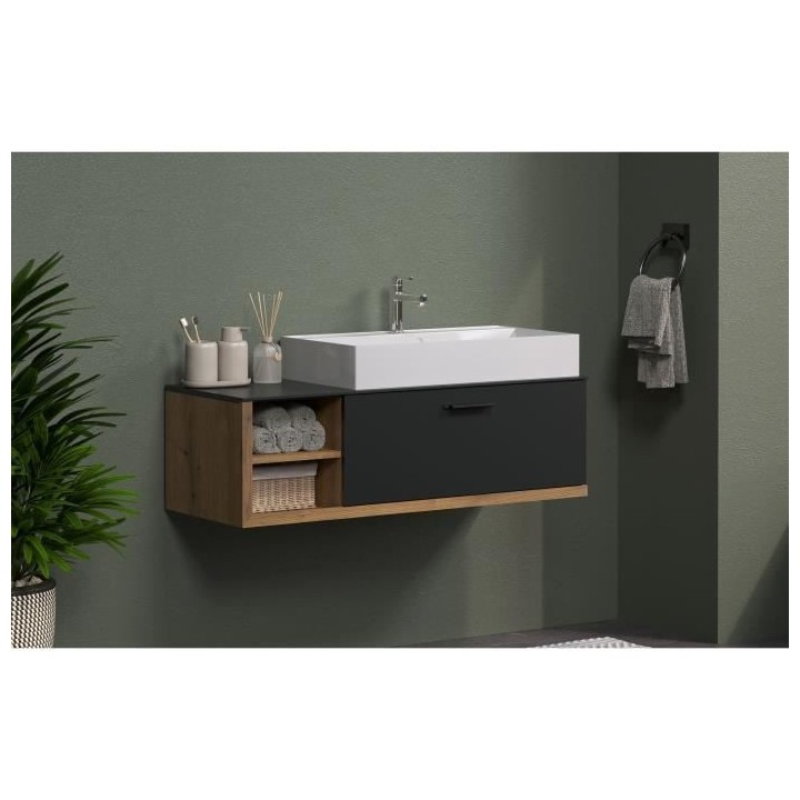 Meuble avec vasque suspendu - SYNNAX - 1 Abattant + 2 Niches - L120 x