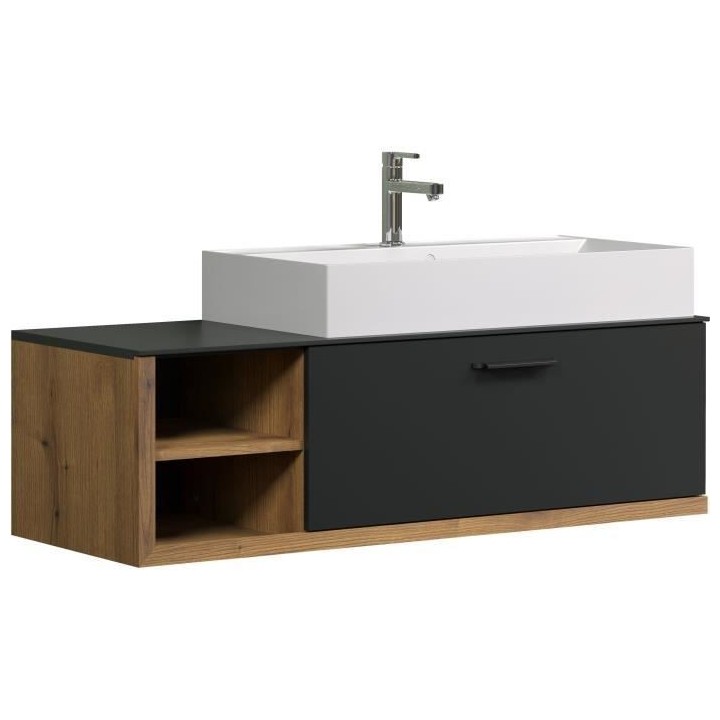 Meuble avec vasque suspendu - SYNNAX - 1 Abattant + 2 Niches - L120 x