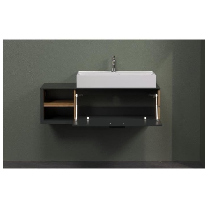 Meuble avec vasque suspendu - SYNNAX - 1 Abattant + 2 Niches - L120 x