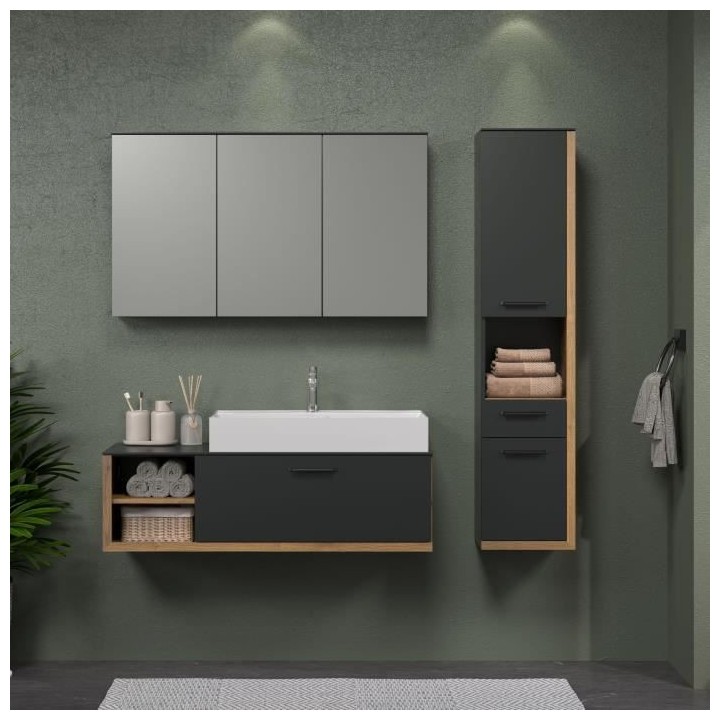 SYNNAX Salle de bain complete - Meuble sous vasque + vasque + armoire