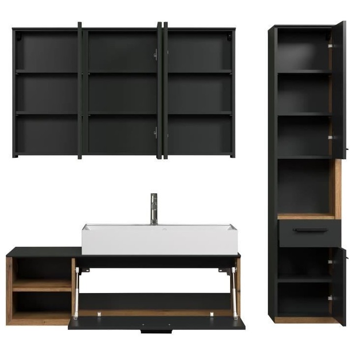 SYNNAX Salle de bain complete - Meuble sous vasque + vasque + armoire