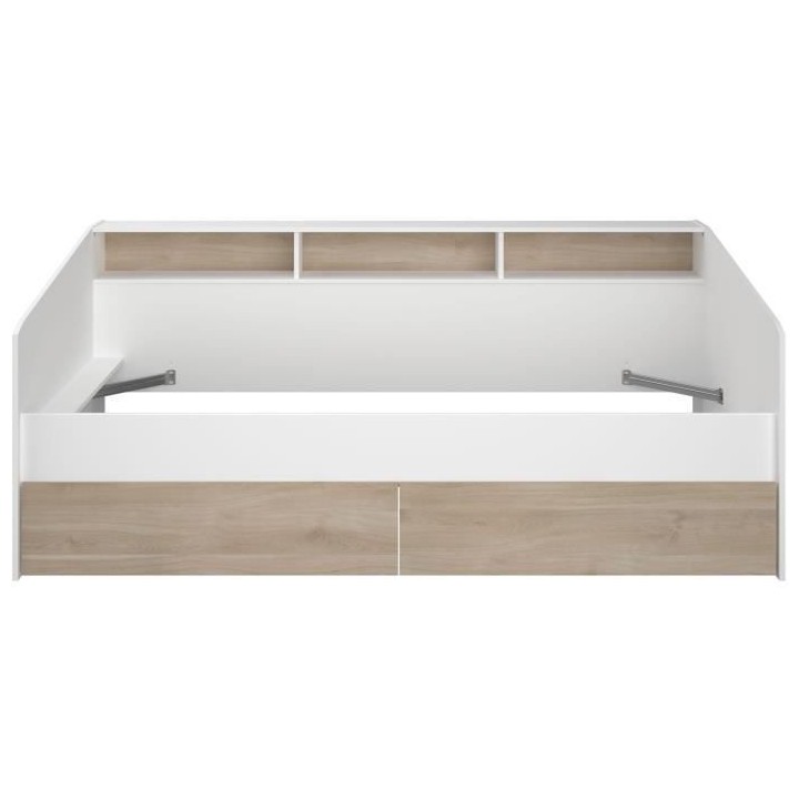 Lit banquette 2 tiroirs 90 x 200/190 cm - MDF - Mat décor chene et bl