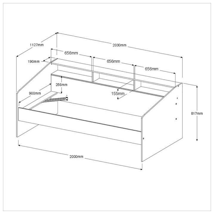 Lit banquette 2 tiroirs 90 x 200/190 cm - MDF - Mat décor chene et bl