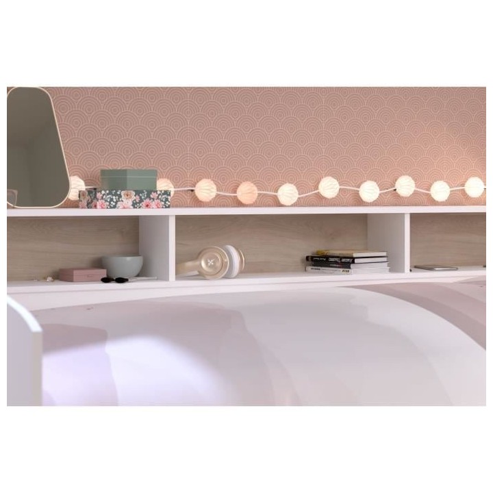 Lit banquette 2 tiroirs 90 x 200/190 cm - MDF - Mat décor chene et bl