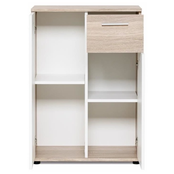 JACKY Meuble de rangement Petit Buffet - Blanc mat et décor chene Son