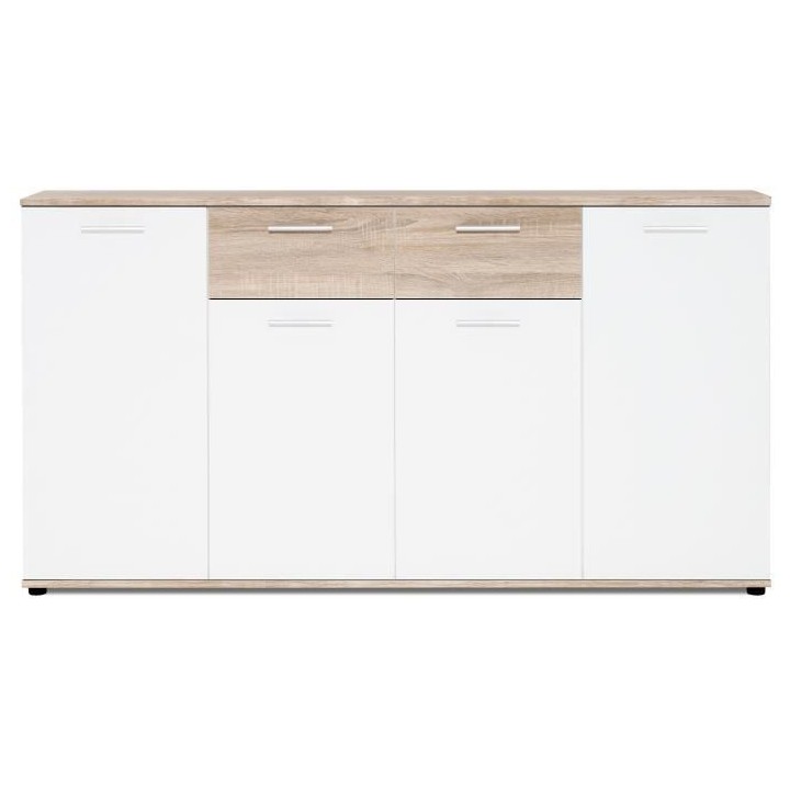 JACKY Buffet bas classique blanc et décor chene mat - L 160 cm