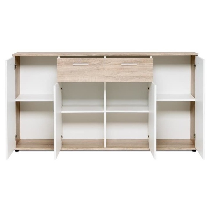 JACKY Buffet bas classique blanc et décor chene mat - L 160 cm