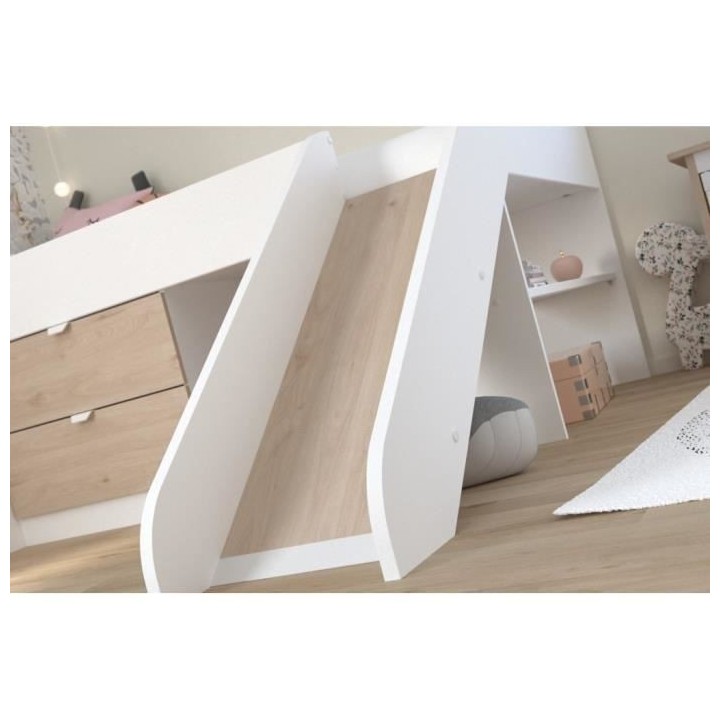 PARISOT SLIDE - Lit toboggan enfant - Décor Blanc et Chene Jackson -