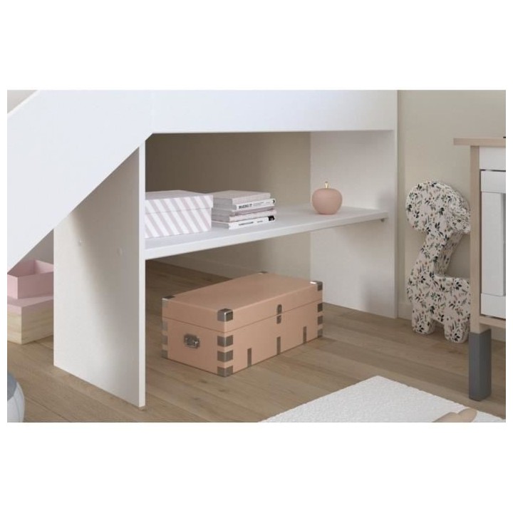 PARISOT SLIDE - Lit toboggan enfant - Décor Blanc et Chene Jackson -