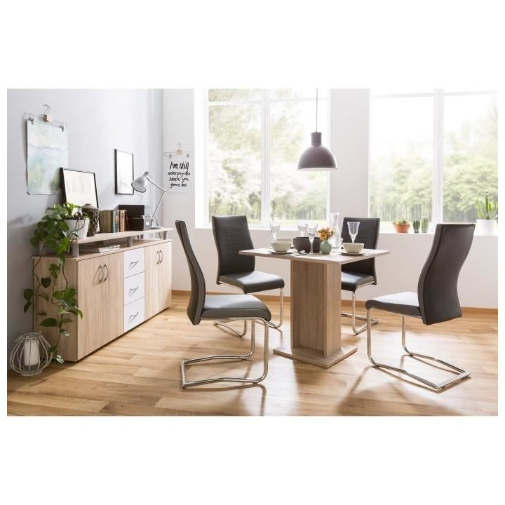 Table a manger de 2 a 4 personnes - Carrée - Classique - Décor chene