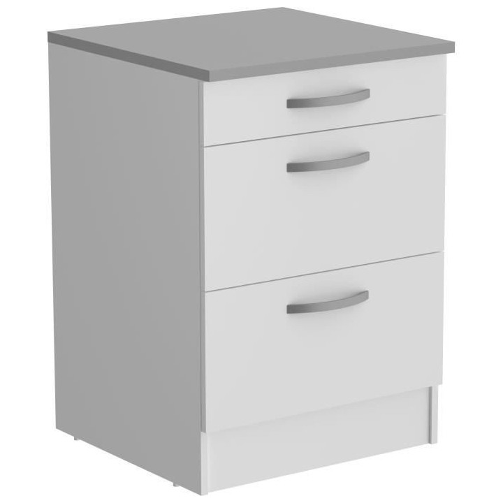 OSLO Meuble Bas 3 tiroirs + plan - Décor blanc - L 60 x P 60 x H 86 c