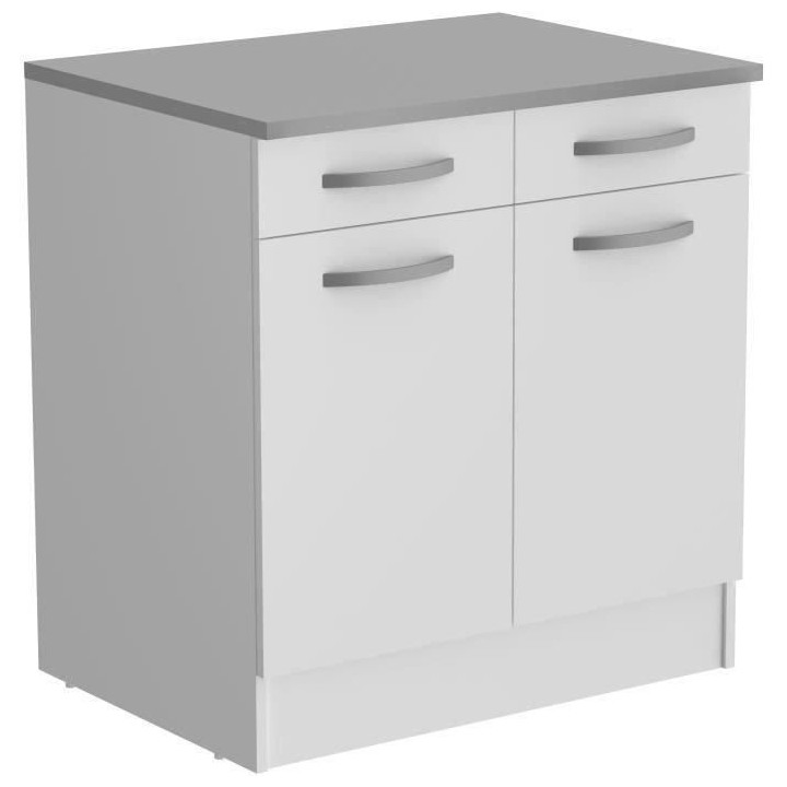 OSLO Meuble Bas 2 portes + 2 tiroirs + plan - Blanc - L 80 x P 60 x H
