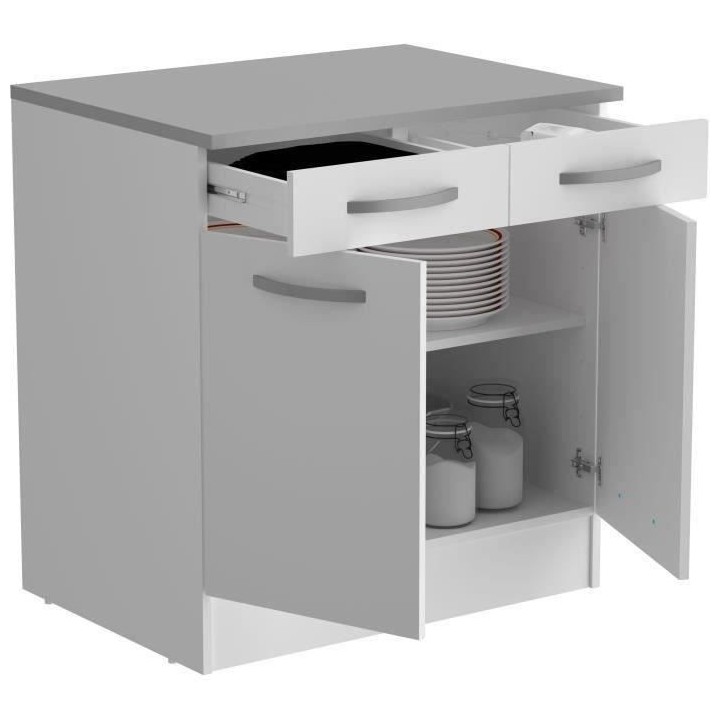 OSLO Meuble Bas 2 portes + 2 tiroirs + plan - Blanc - L 80 x P 60 x H