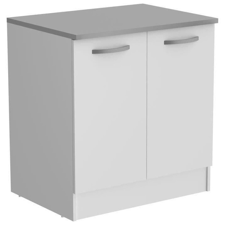 Meuble bas cuisine - OSLO - 2 portes - Blanc - L 80 x P 60 x H 86 cm