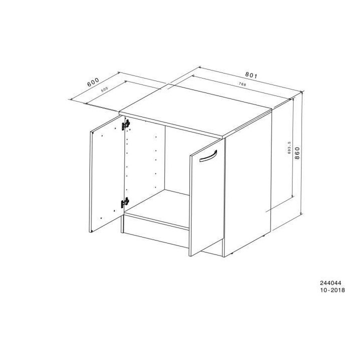 Meuble bas cuisine - OSLO - 2 portes - Blanc - L 80 x P 60 x H 86 cm