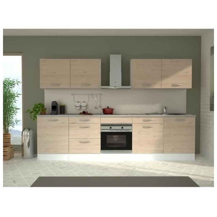 Cuisine complete OSLO - L 300 cm - Décor chene - Plan de travail incl