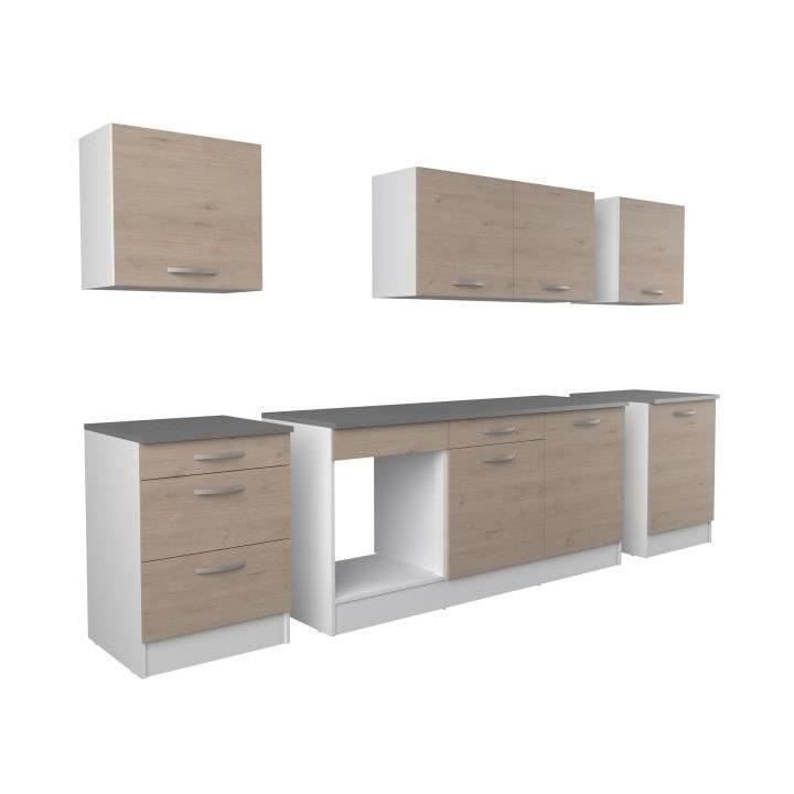 Cuisine complete OSLO - L 300 cm - Décor chene - Plan de travail incl