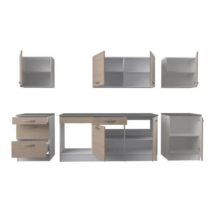 Cuisine complete OSLO - L 300 cm - Décor chene - Plan de travail incl