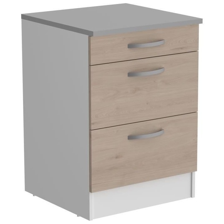 OSLO Meuble Bas 3 tiroirs + plan - Décor Chene Jackson - L 60 x P 60