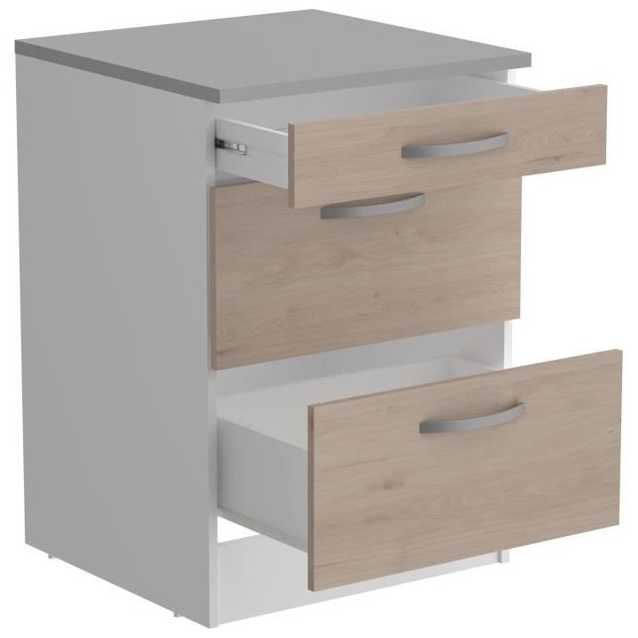 OSLO Meuble Bas 3 tiroirs + plan - Décor Chene Jackson - L 60 x P 60