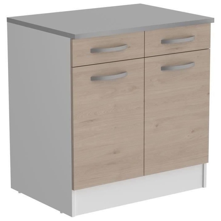 OSLO Meuble Bas 2 portes 2 tiroirs + plan - Décor Chene Jackson - L 8