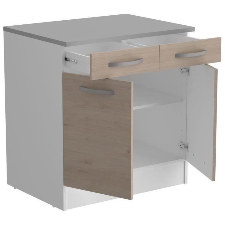 OSLO Meuble Bas 2 portes 2 tiroirs + plan - Décor Chene Jackson - L 8