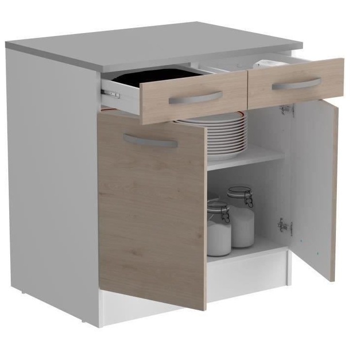 OSLO Meuble Bas 2 portes 2 tiroirs + plan - Décor Chene Jackson - L 8