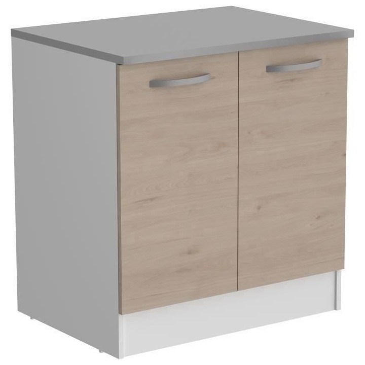 OSLO Meuble Bas 2 portes + plan - Décor Chene Jackson - L 80 x P 60 x