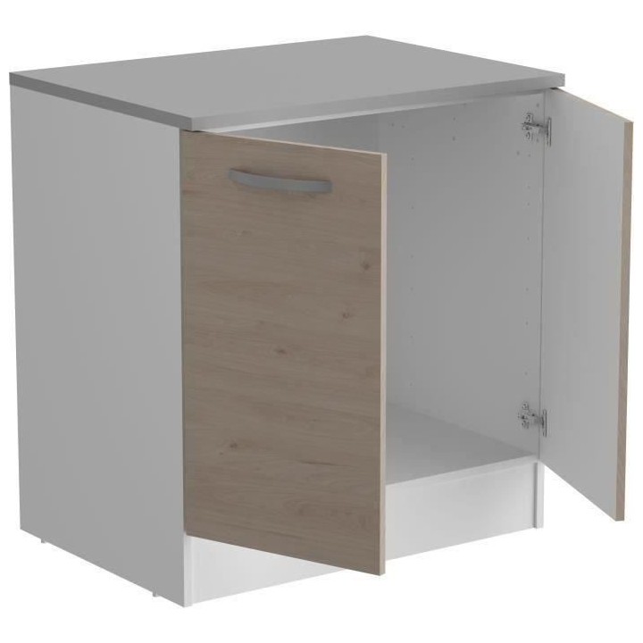 OSLO Meuble Bas 2 portes + plan - Décor Chene Jackson - L 80 x P 60 x