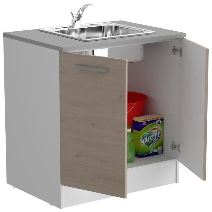 OSLO Meuble Bas 2 portes + plan - Décor Chene Jackson - L 80 x P 60 x