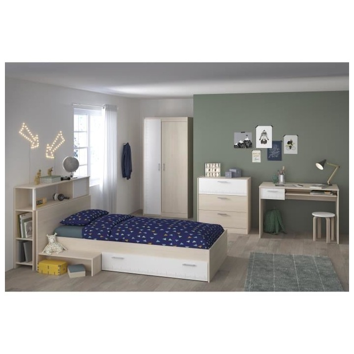 PARISOT Chambre enfant complete - Tete de lit + lit + commode + armoir