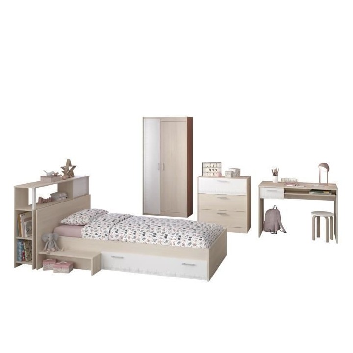 PARISOT Chambre enfant complete - Tete de lit + lit + commode + armoir