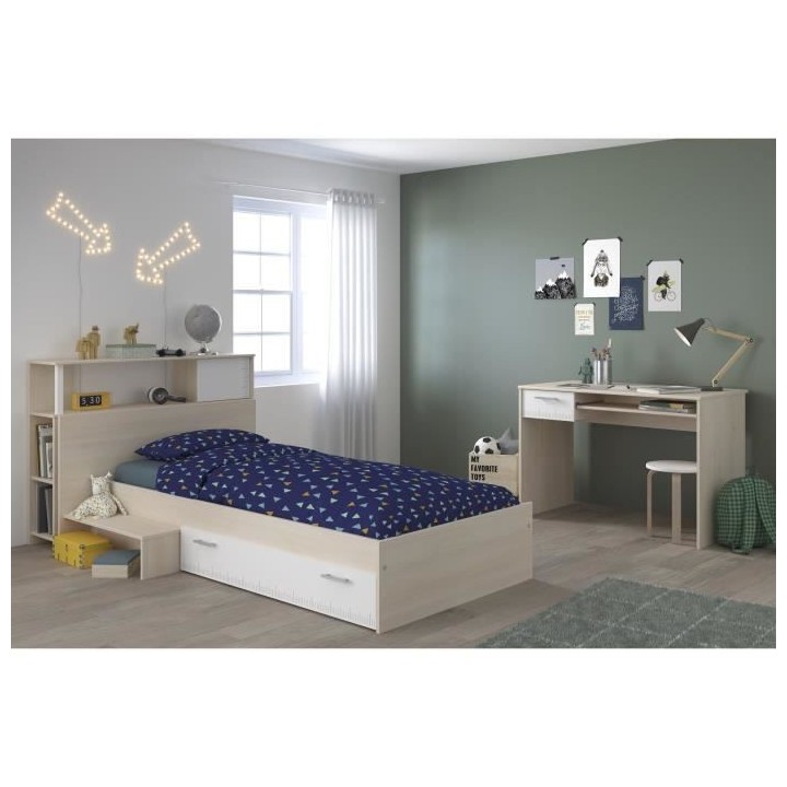 PARISOT Chambre enfant complete Tete de lit + lit + bureau - Style con
