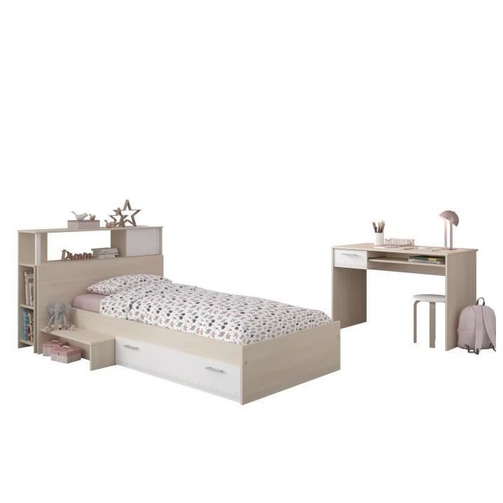 PARISOT Chambre enfant complete Tete de lit + lit + bureau - Style con