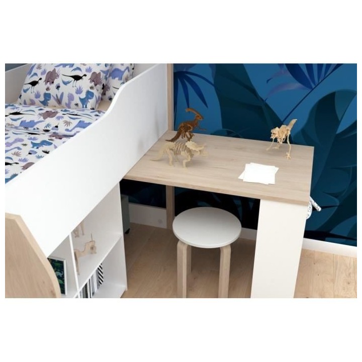 Lit combiné enfant avec bureau rétractable - PARISOT - LIAM - Blanc