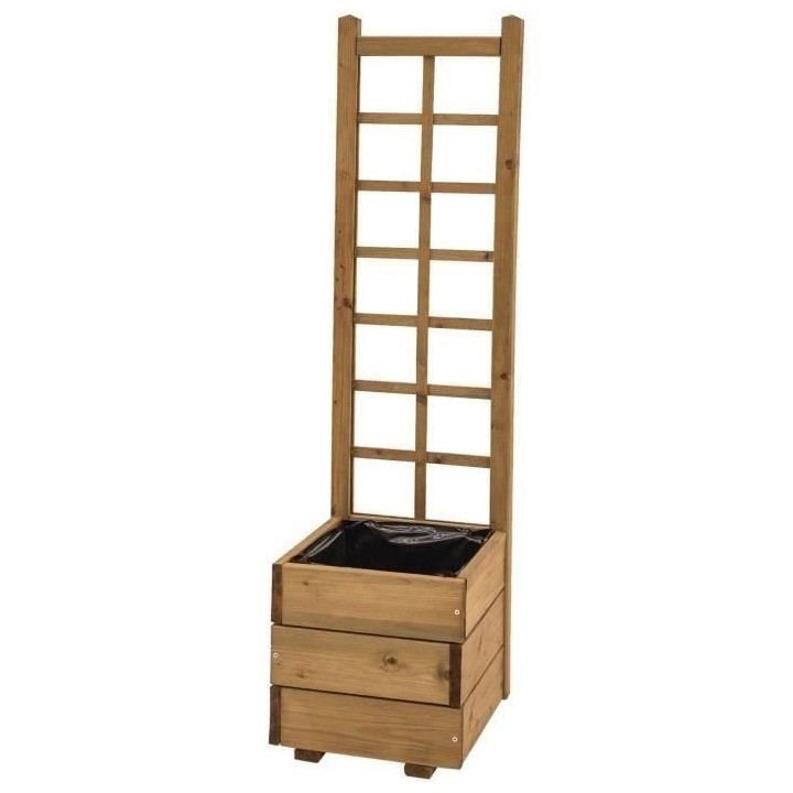 EKJU Bac a fleurs carré avec treillis droit en sapin - 32 x 32 x H 12