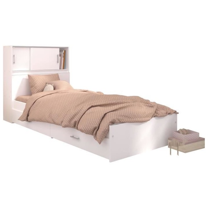 Lit junior SCOOP 90x200 cm - 2 tiroirs - Adaptable en 190 cm - Décor