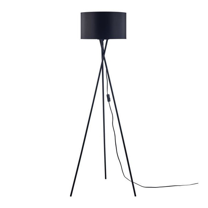MIKADO - Lampadaire Trépied Métal Noir - Abat jour tissu Noir et dor