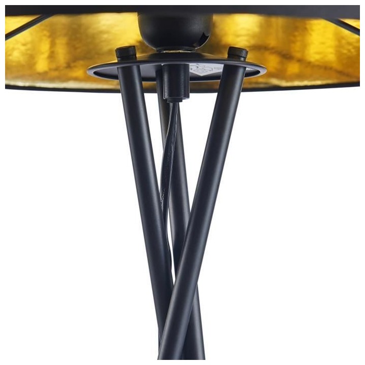 MIKADO - Lampadaire Trépied Métal Noir - Abat jour tissu Noir et dor