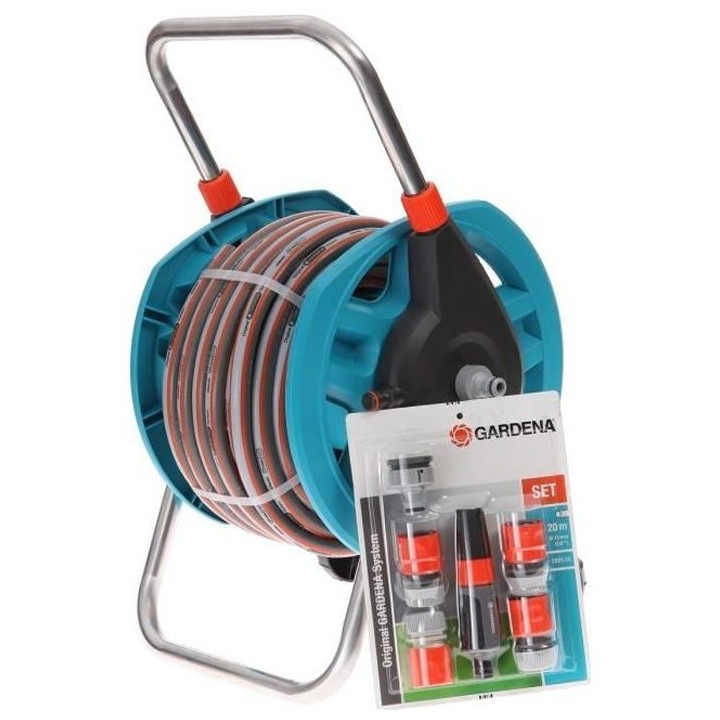GARDENA Dévidoir portable équipé – Longueur 20m – Raccord anti-