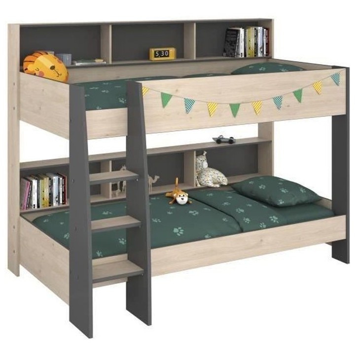 PARISOT Lits superposés enfant - Décor Chene Jackson et Gris Ombre -