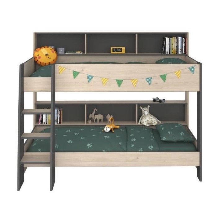 PARISOT Lits superposés enfant - Décor Chene Jackson et Gris Ombre -