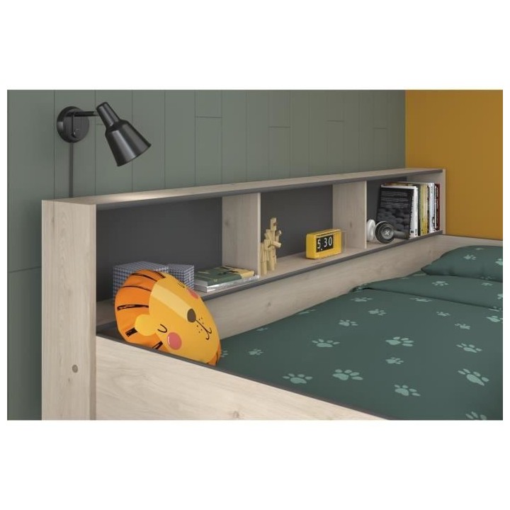 PARISOT Lits superposés enfant - Décor Chene Jackson et Gris Ombre -